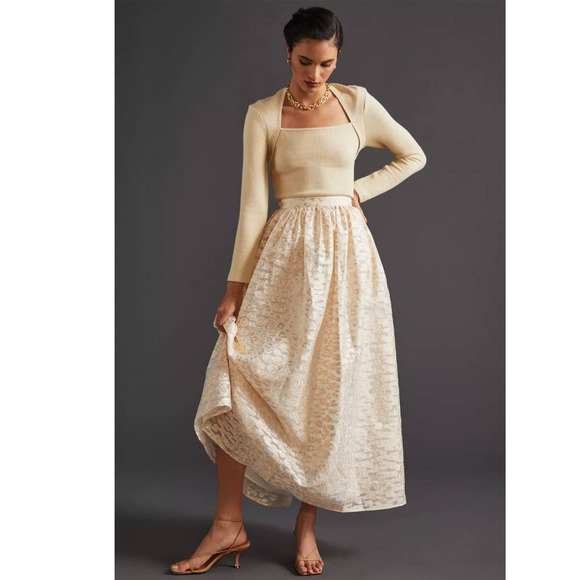 New Anthropologie PANKAJ AND NIDHI Burnout Shimmer Maxi Skirt $180 Sz Large - Picture 1 of 5